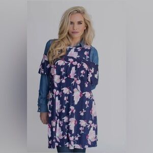 Agnes & Dora Cold Shoulder Tunic ~Falling Iris on Navy